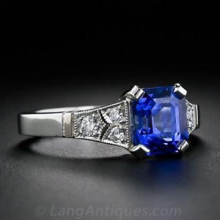 Emerald Cut Sapphire and Diamond Art Deco Style Ring