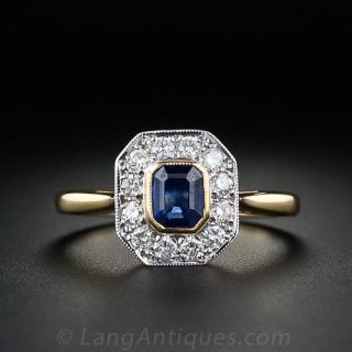 Emerald Cut Sapphire and Diamond Ring - English