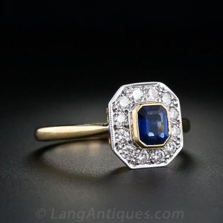 Emerald Cut Sapphire and Diamond Ring - English