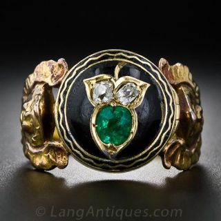 Emerald, Diamond, and Black Enamel Angelic Poison Ring
