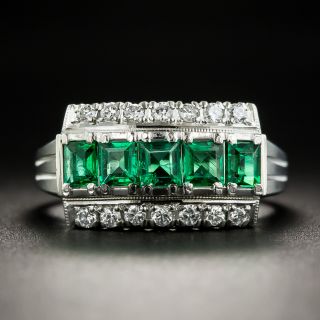 Emerald Platinum Diamond Ring - 1