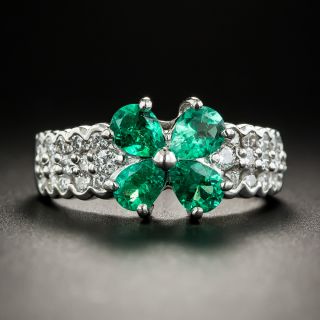 Emerald Shamrock Diamond Platinum Ring - 1