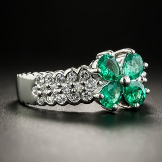 Emerald Shamrock Diamond Platinum Ring
