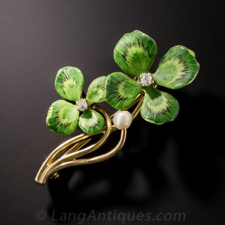 Enamel and Diamond Four-Leaf-Clover Brooch - 2