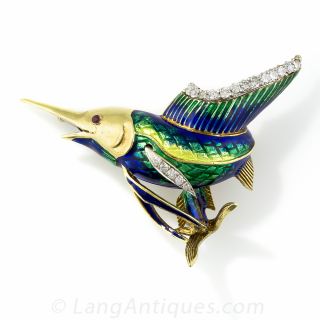 Enamel and Diamond Marlin Brooch - 2