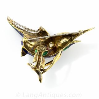 Enamel and Diamond Marlin Brooch