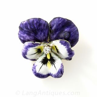 Enamel and Diamond Pansy Brooch/Pendant