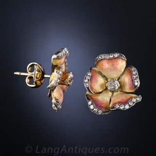 Enamel and Diamond Pansy Earrings