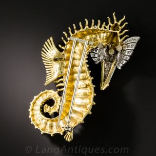 Enamel and Diamond Seahorse Brooch