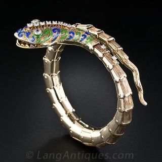 Enamel and Diamond Snake Bracelet 