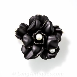 Enamel and Natural Pearl Brooch