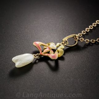  Enamel and Pearl Art Nouveau Pendant by Krementz