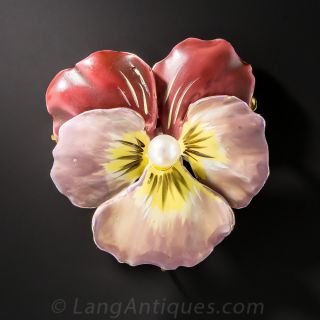Enamel and Pearl Pansy Brooch/Pendant