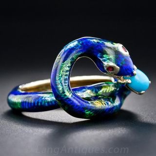 Enamel and Turquoise Snake Ring