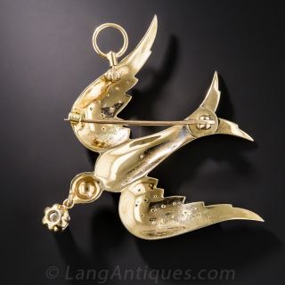 Enamel Diamond and Seed Pearl Bird Brooch/Pendant
