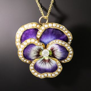 Enamel, Diamond and Seed Pearl Pansy Pendant/Brooch, Circa 1900 - 2