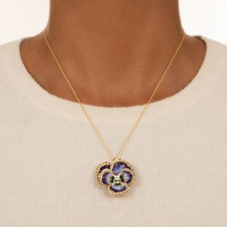 Enamel, Diamond and Seed Pearl Pansy Pendant/Brooch, Circa 1900
