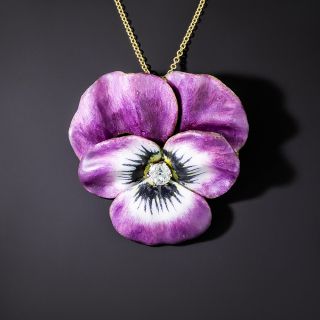 Enamel Pansy and Diamond Pendant/Brooch, Circa 1900 - 2