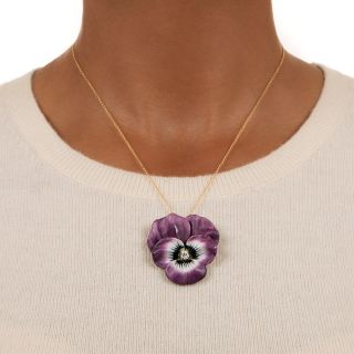 Enamel Pansy and Diamond Pendant/Brooch, Circa 1900