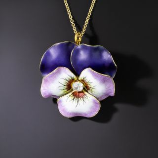 Enamel Pansy with Diamond Pendant/Brooch, Circa 1900  - 2