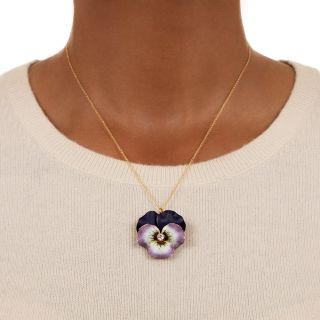 Enamel Pansy with Diamond Pendant/Brooch, Circa 1900 