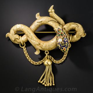 Enamel Serpent Tassel Brooch
