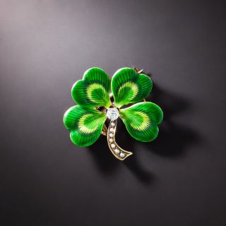 Enamel Shamrock Brooch by Crane and Theurer - 1