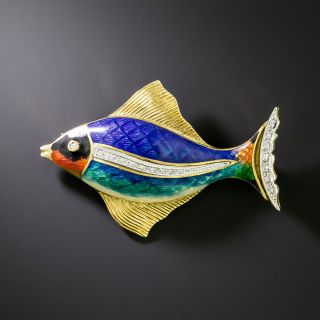 Enameled Diamond Fish Brooch - 2