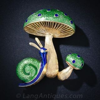 Enameled Mushroom and Snail Pendant