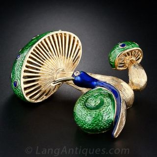 Enameled Mushroom and Snail Pendant