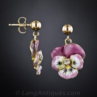 Enameled Pansy Earrings