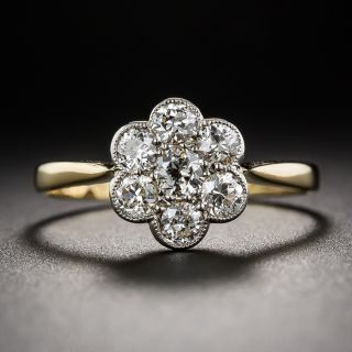 English 18K and Palladium Diamond Cluster Ring
