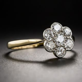 English 18K and Palladium Diamond Cluster Ring