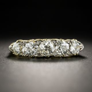 English 18K Five-Stone Diamond Carved Ring  - 2