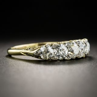 English 18K Five-Stone Diamond Carved Ring 