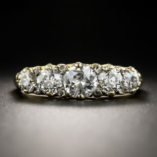 English 18K Five-Stone Diamond Carved Ring - 2