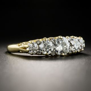 English 18K Five-Stone Diamond Carved Ring