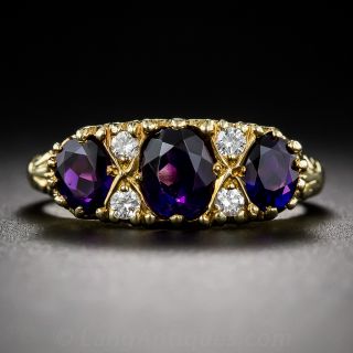 English Amethyst and Diamond Carved Ring