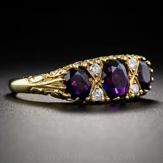 English Amethyst and Diamond Carved Ring