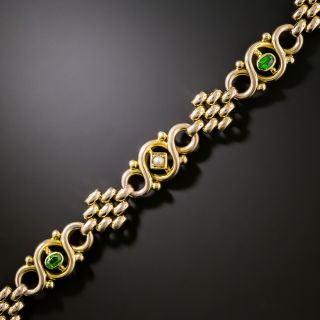 English Antique Demantoid Garnet and Seed Pearl Bracelet - 3