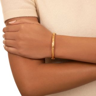English Antique Engraved Gold Bangle Bracelet, Circa 1914