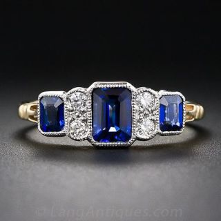 English Antique Style Sapphire and Diamond Ring