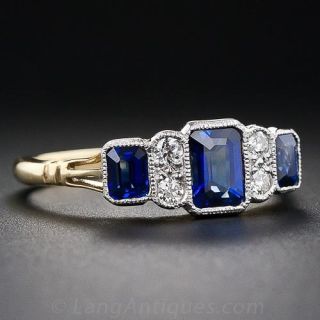 English Antique Style Sapphire and Diamond Ring