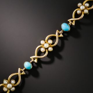 English Antique Turquoise and Seed Pearl Bracelet