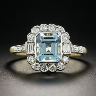 English Aquamarine and Diamond Ring