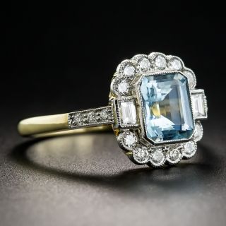 English Aquamarine and Diamond Ring