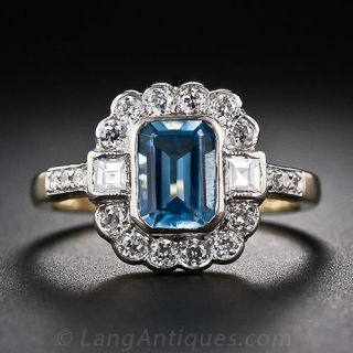 English Aquamarine and Diamond Ring - 1
