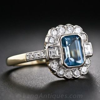 English Aquamarine and Diamond Ring