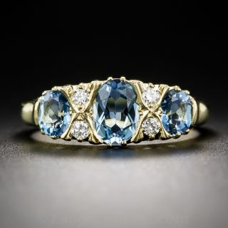 English Aquamarine and Diamond Victorian-Style Ring - 1