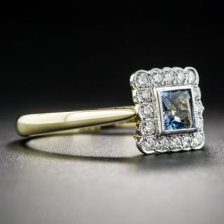 English Aquamarine and Diamond Vintage Style Ring